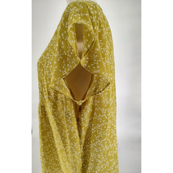 Cynthia Rowley Chartreuse Pull on Floral Tunic Size 1X Rounded Hem Pleated Front - Picture 5 of 10